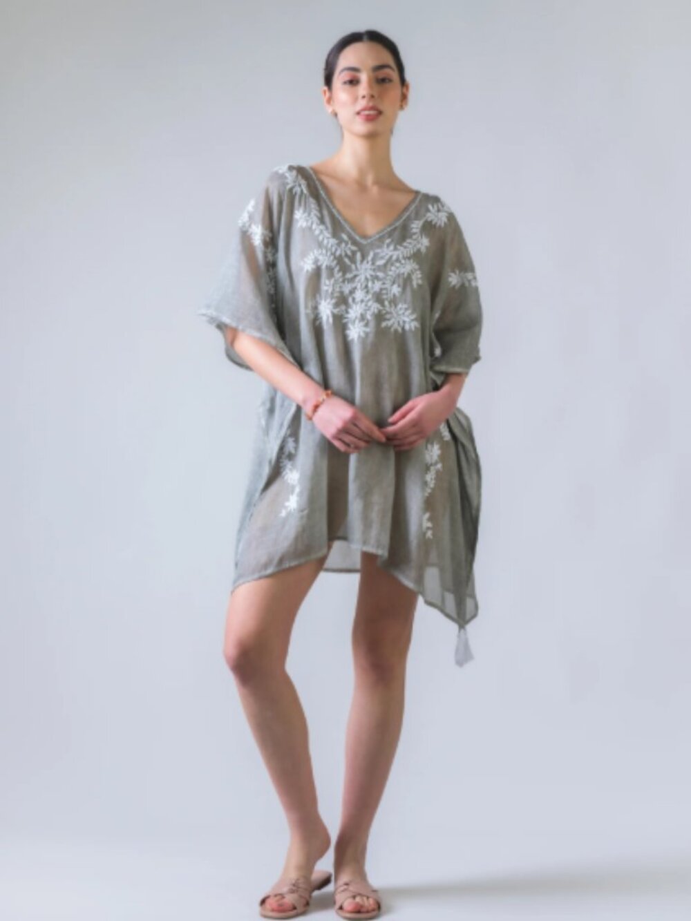 5.) Rhea Laurels Hand Embroidered Short Kaftan